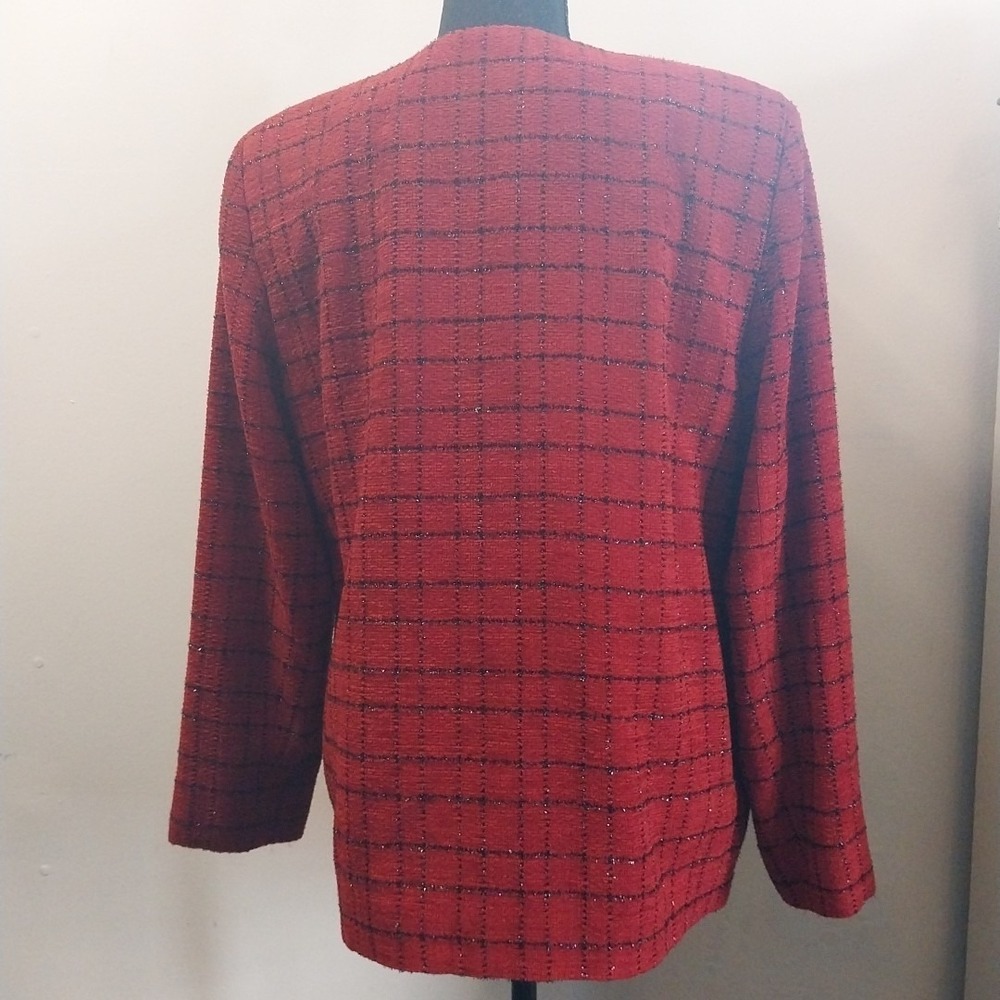 Alfred Dunner Button Front Blazer Suit Jacket Check Plaid Shimmer Red Black 12 - Picture 3 of 8